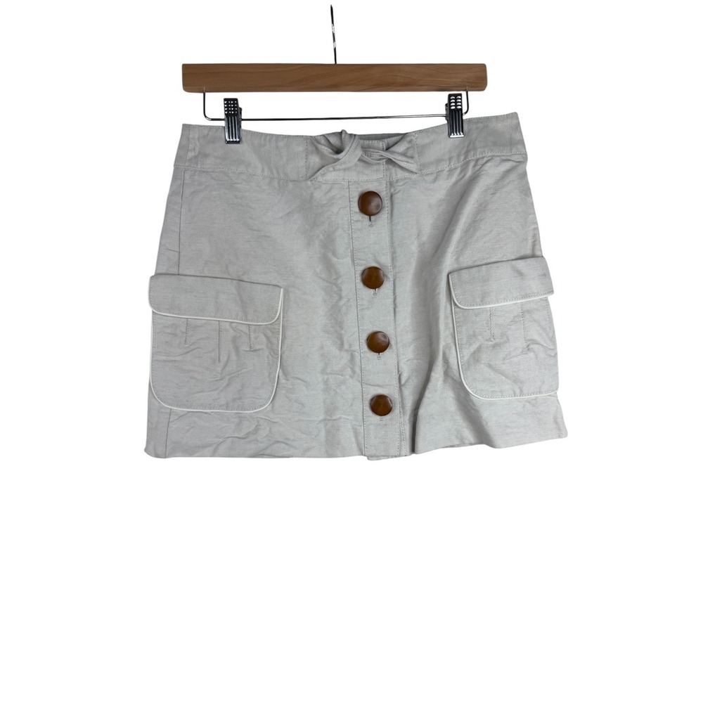 J. Crew Linen Blend Button Front A Line‎ Mini Skirt size 8 Cream
